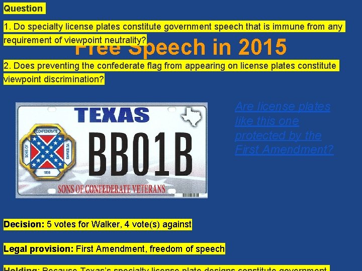 Question 1. Do specialty license plates constitute government speech that is immune from any