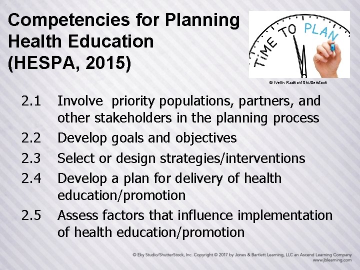 Competencies for Planning Health Education (HESPA, 2015) © Ivelin Radkov/Shutterstock 2. 1 2. 2