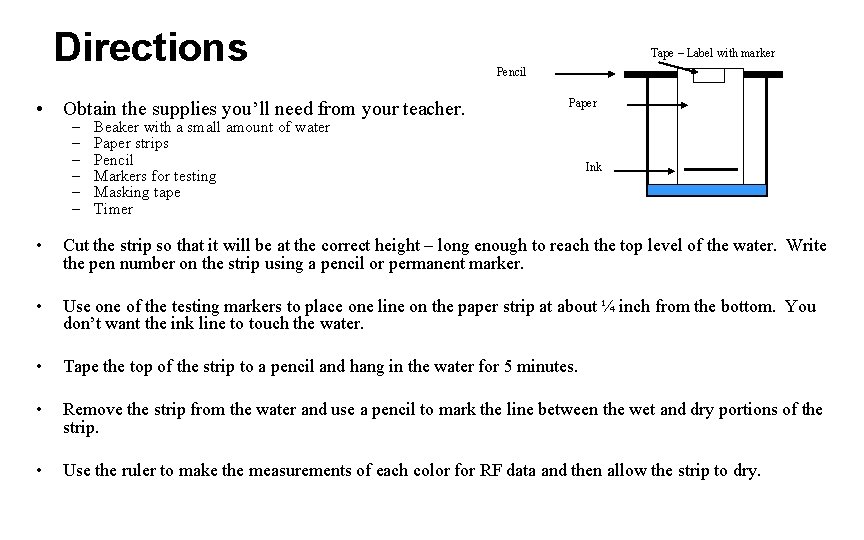 Directions • Obtain the supplies you’ll need from your teacher. – – – Tape
