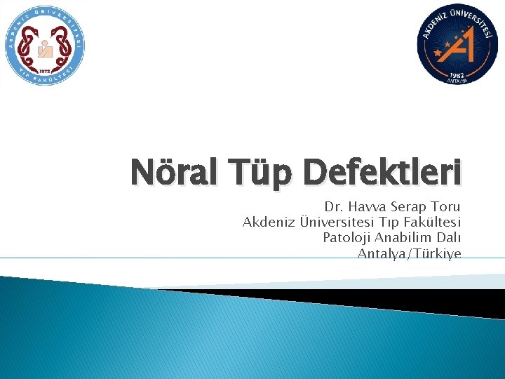 Nöral Tüp Defektleri Dr. Havva Serap Toru Akdeniz Üniversitesi Tıp Fakültesi Patoloji Anabilim Dalı