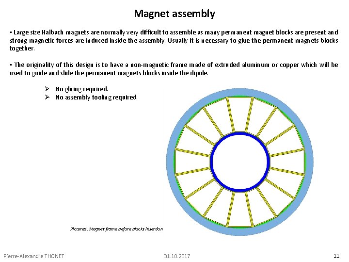 Magnet assembly • Large size Halbach magnets are normally very difficult to assemble as