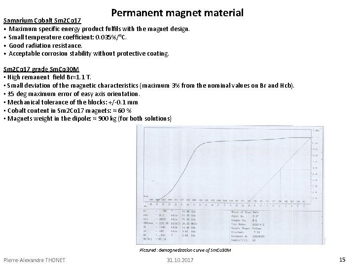 Permanent magnet material Samarium Cobalt Sm 2 Co 17 • Maximum specific energy product