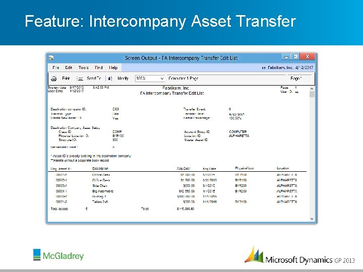 Feature: Intercompany Asset Transfer 