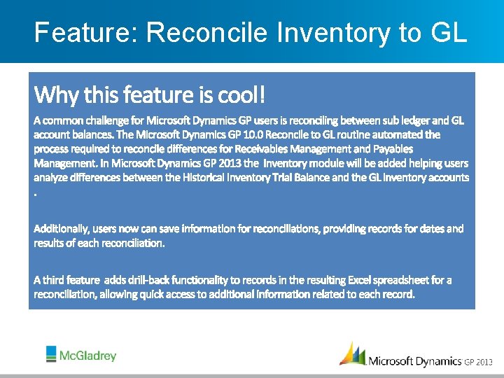 Feature: Reconcile Inventory to GL 