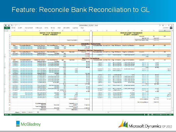 Feature: Reconcile Bank Reconciliation to GL 