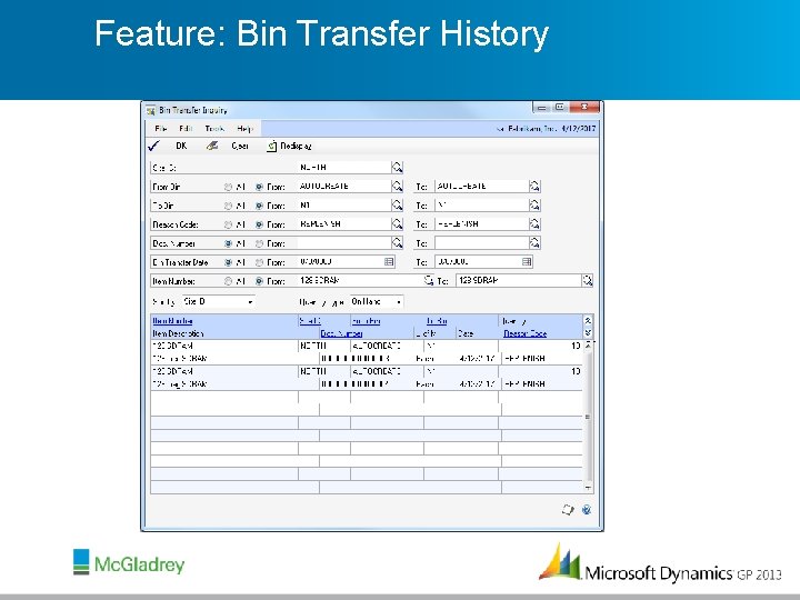 Feature: Bin Transfer History 