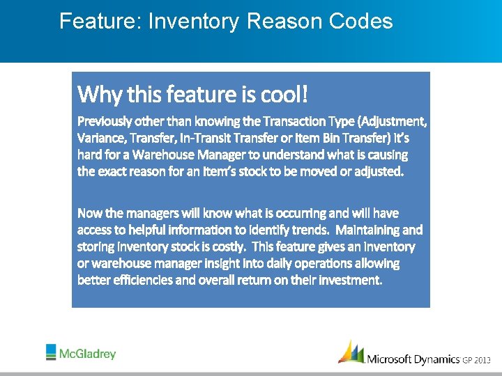 Feature: Inventory Reason Codes 