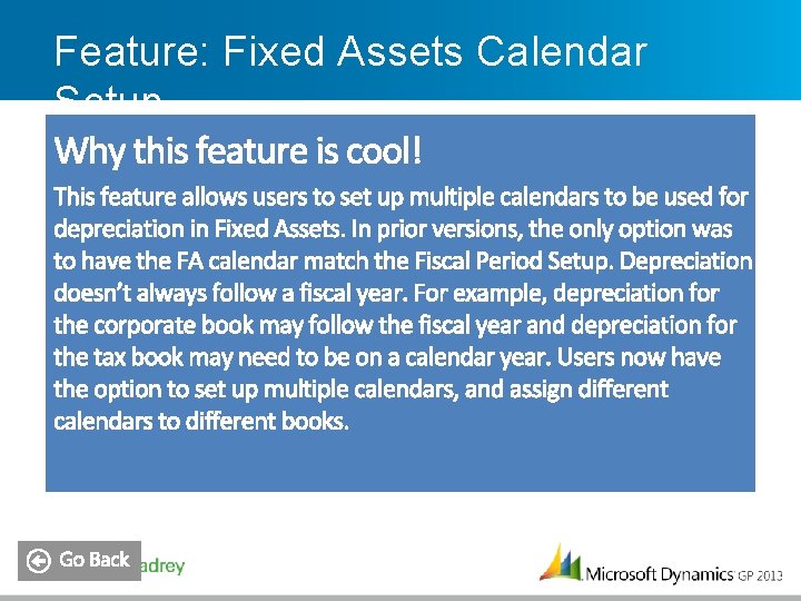 Feature: Fixed Assets Calendar Setup 