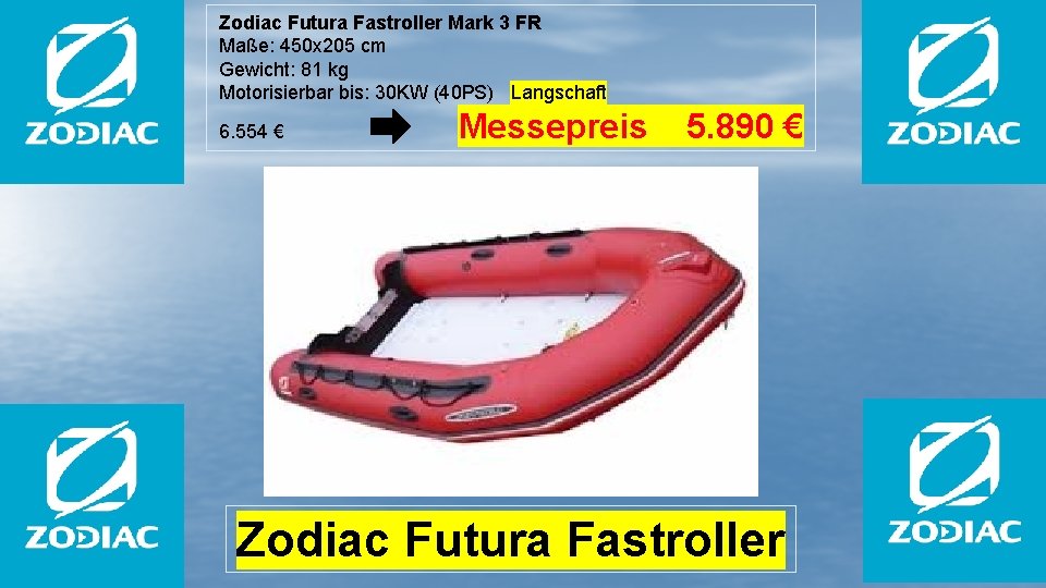 Zodiac Futura Fastroller Mark 3 FR Maße: 450 x 205 cm Gewicht: 81 kg