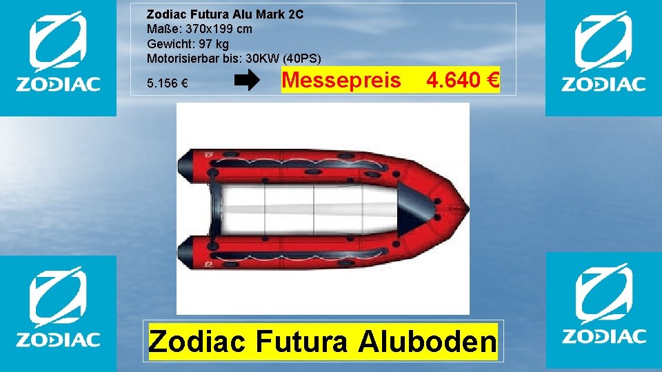 Zodiac Futura Alu Mark 2 C Maße: 370 x 199 cm Gewicht: 97 kg