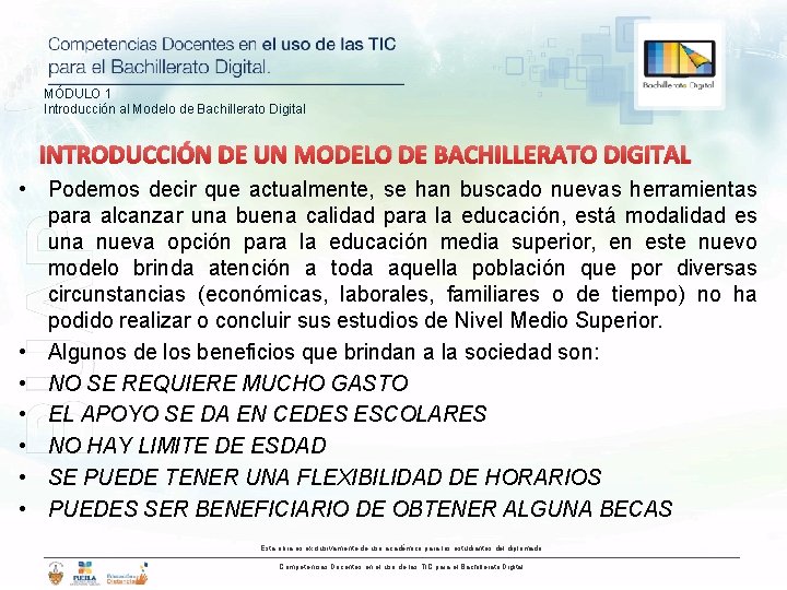 MÓDULO 1 Introducción al Modelo de Bachillerato Digital INTRODUCCIÓN DE UN MODELO DE BACHILLERATO