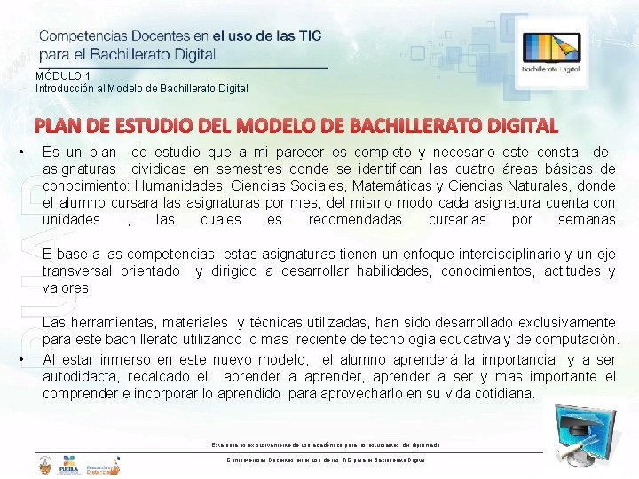 MÓDULO 1 Introducción al Modelo de Bachillerato Digital PLAN DE ESTUDIO DEL MODELO DE