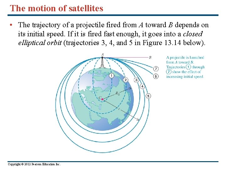 The motion of satellites • The trajectory of a projectile fired from A toward