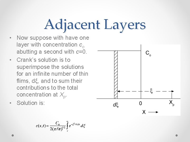 Adjacent Layers • Now suppose with have one layer with concentration co abutting a