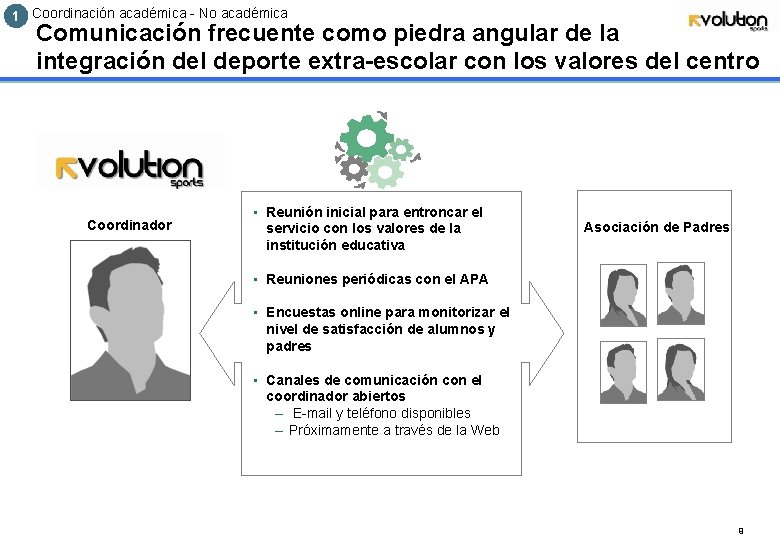 1 Coordinación académica - No académica Comunicación frecuente como piedra angular de la integración