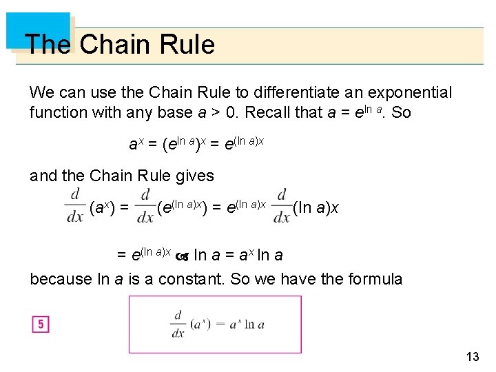 The Chain Rule We can use the Chain Rule to differentiate an exponential function