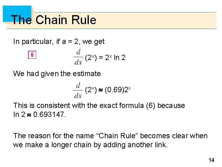 The Chain Rule In particular, if a = 2, we get (2 x) =