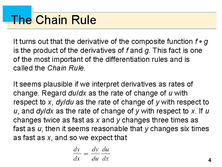 The Chain Rule It turns out that the derivative of the composite function f