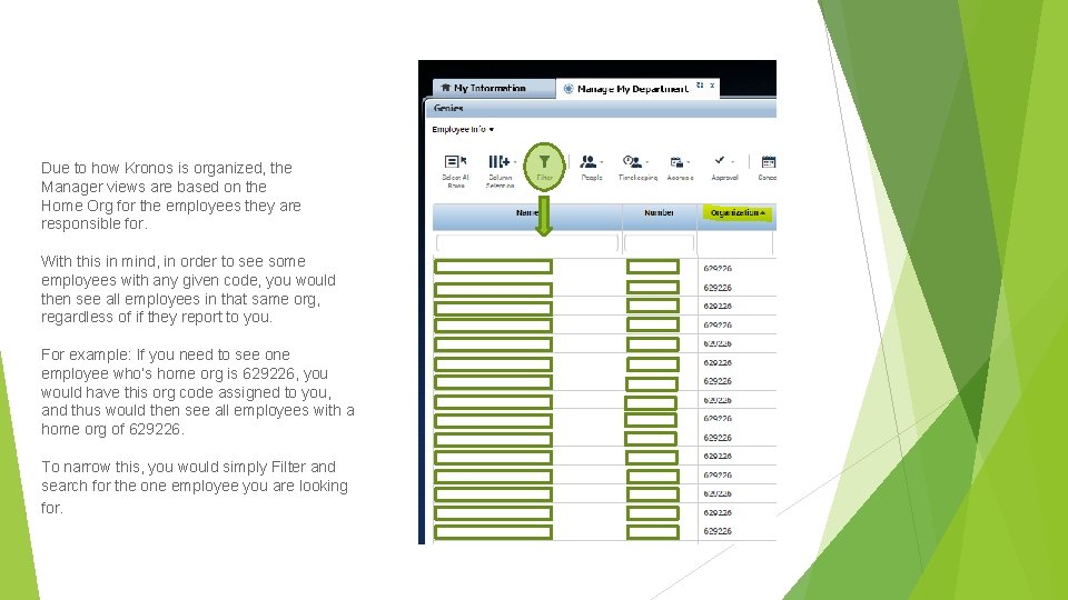 Due to how Kronos is organized, the Manager views are based on the Home