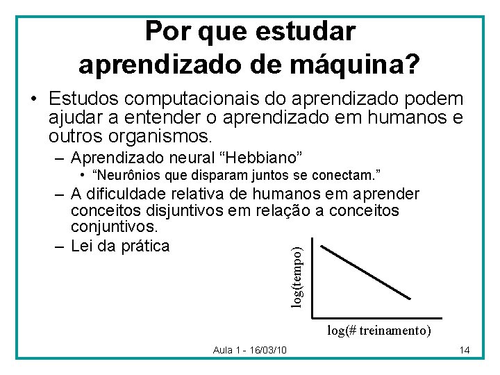 Por que estudar aprendizado de máquina? • Estudos computacionais do aprendizado podem ajudar a