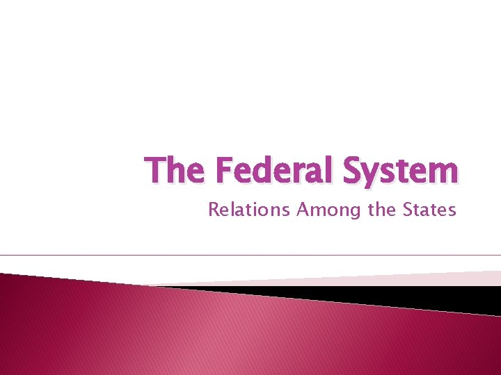 The Federal System Relations Among the States 