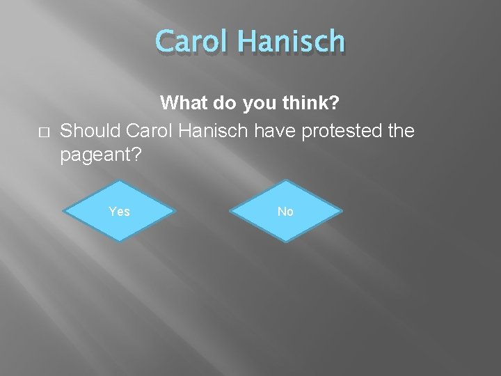 Carol Hanisch � What do you think? Should Carol Hanisch have protested the pageant?