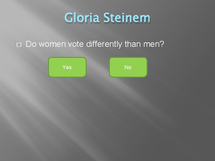 Gloria Steinem � Do women vote differently than men? Yes No 