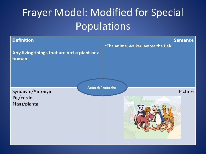 Frayer Model: Modified for Special Populations Definition • The animal walked across the field.