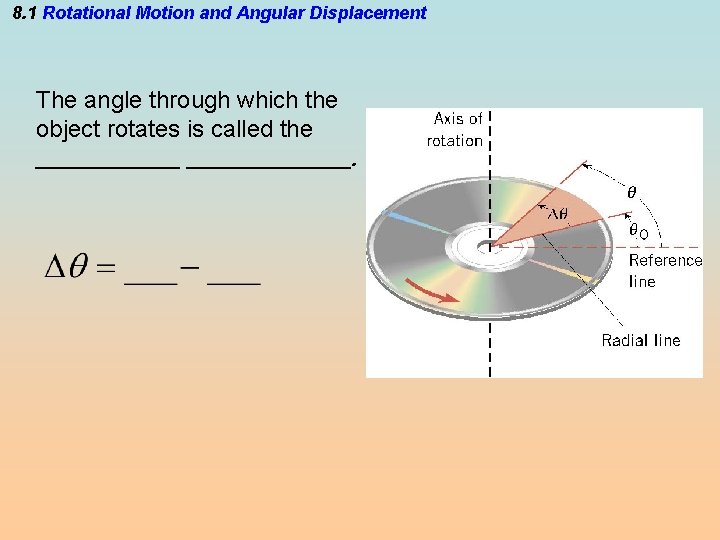 8. 1 Rotational Motion and Angular Displacement The angle through which the object rotates