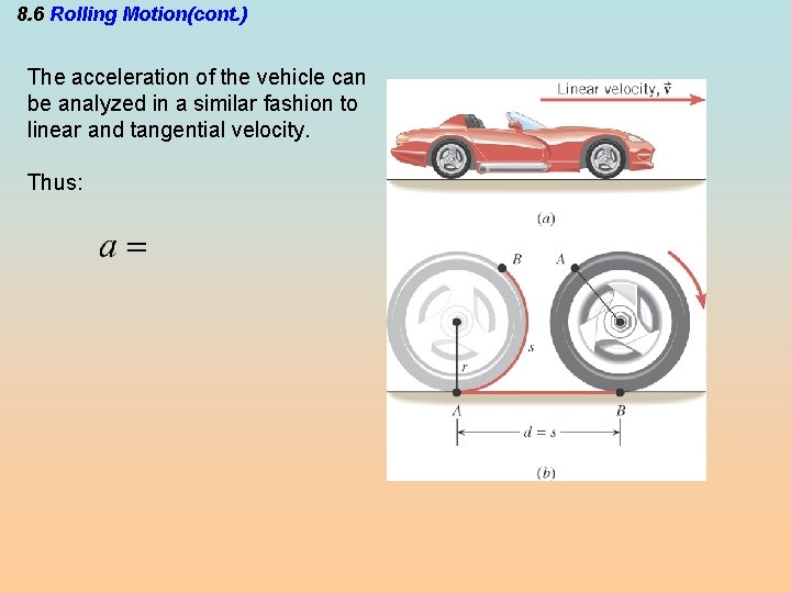 8. 6 Rolling Motion(cont. ) The acceleration of the vehicle can be analyzed in