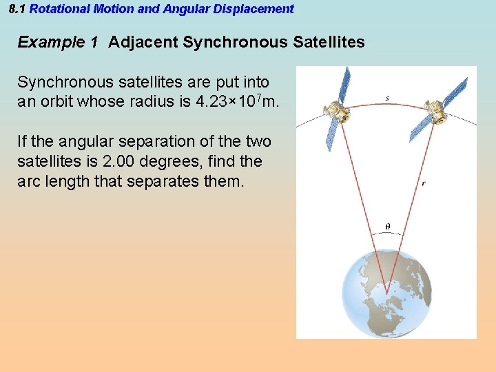 8. 1 Rotational Motion and Angular Displacement Example 1 Adjacent Synchronous Satellites Synchronous satellites