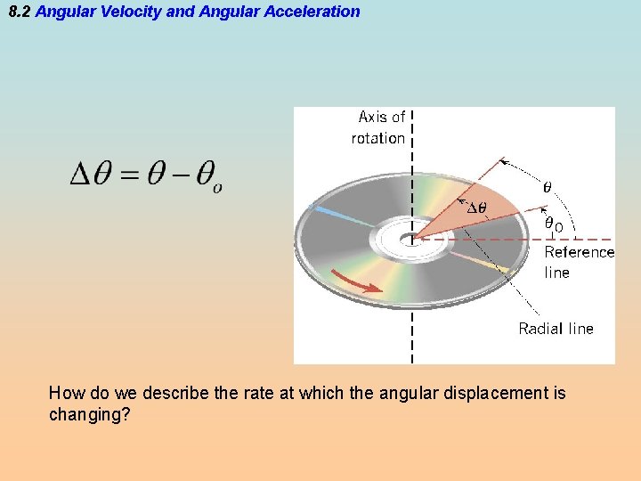 8. 2 Angular Velocity and Angular Acceleration How do we describe the rate at