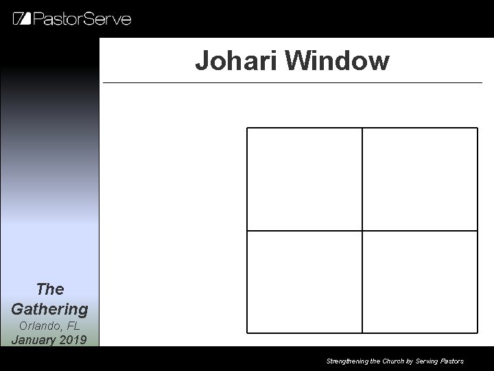 Johari Window The Gathering Orlando, FL January 2019 Strengthening the Church by Serving Pastors