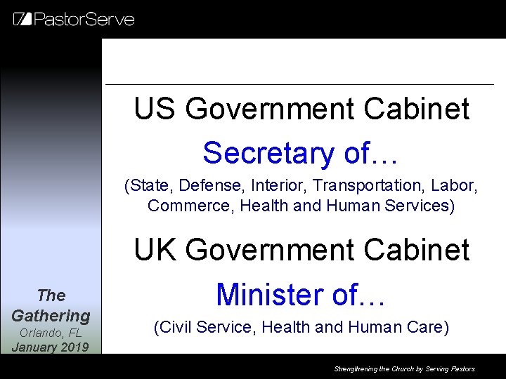 US Government Cabinet Secretary of… (State, Defense, Interior, Transportation, Labor, Commerce, Health and Human