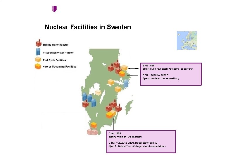 Nuclear Facilities in Sweden SFR 1988 Short lived radioactive waste repository SFK ~ 2020