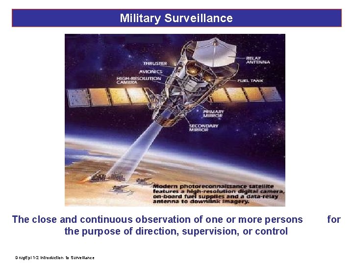 Military Surveillance The close and continuous observation of one or more persons the purpose