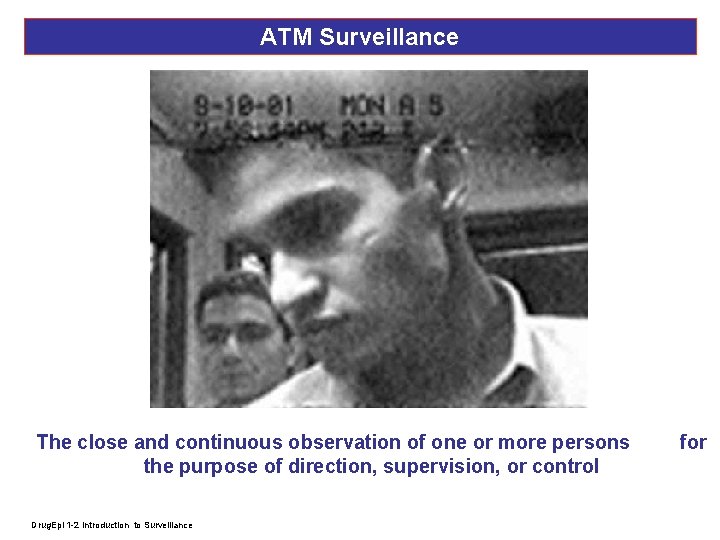 ATM Surveillance The close and continuous observation of one or more persons the purpose