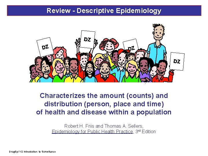 Review - Descriptive Epidemiology DZ DZ Characterizes the amount (counts) and distribution (person, place