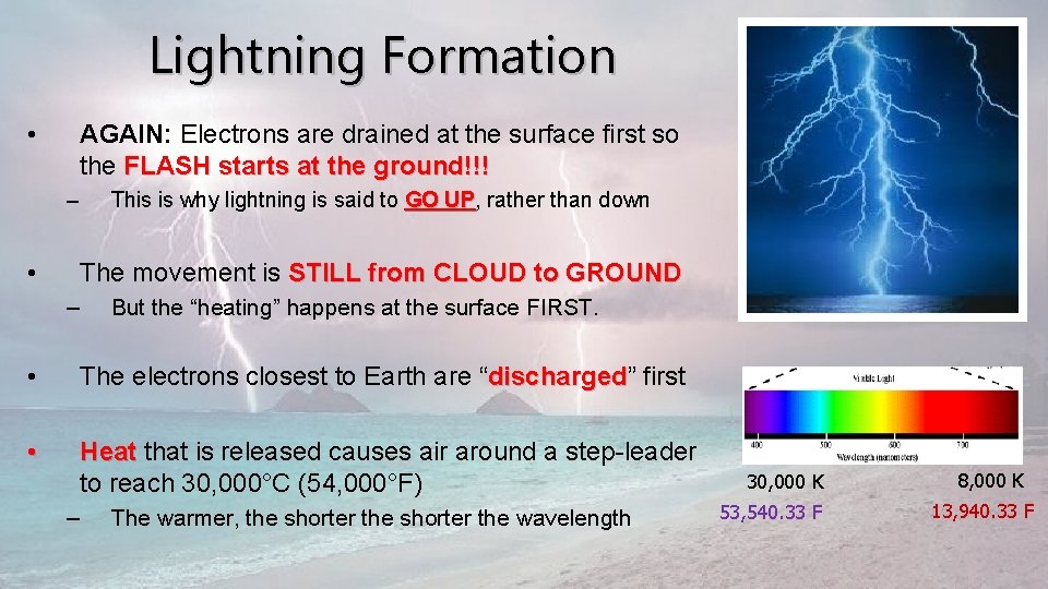 Lightning Formation • AGAIN: Electrons are drained at the surface first so the FLASH