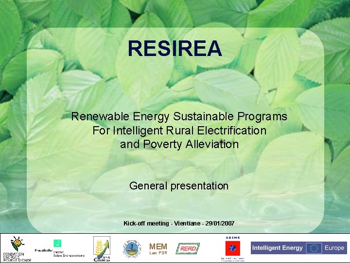 RESIREA Renewable Energy Sustainable Programs For Intelligent Rural Electrification and Poverty Alleviation General presentation