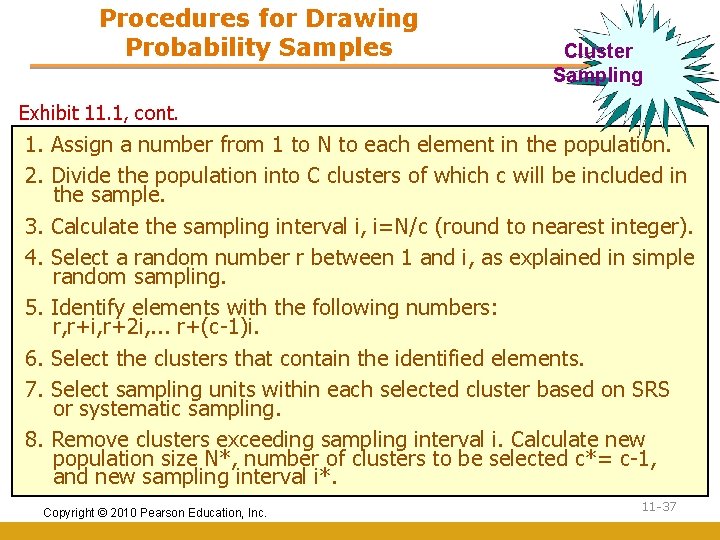 Procedures for Drawing Probability Samples Cluster Sampling Exhibit 11. 1, cont. 1. Assign a