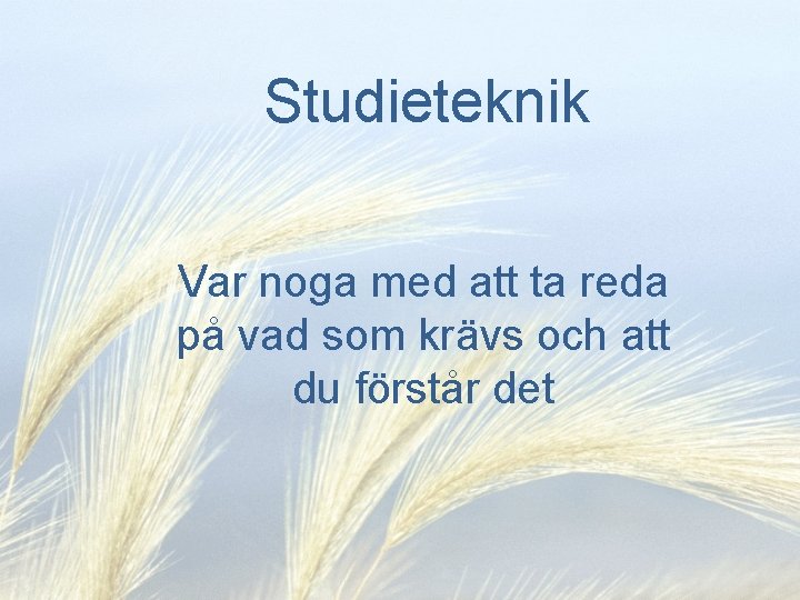 Studieteknik Var noga med att ta reda på vad som krävs och att du