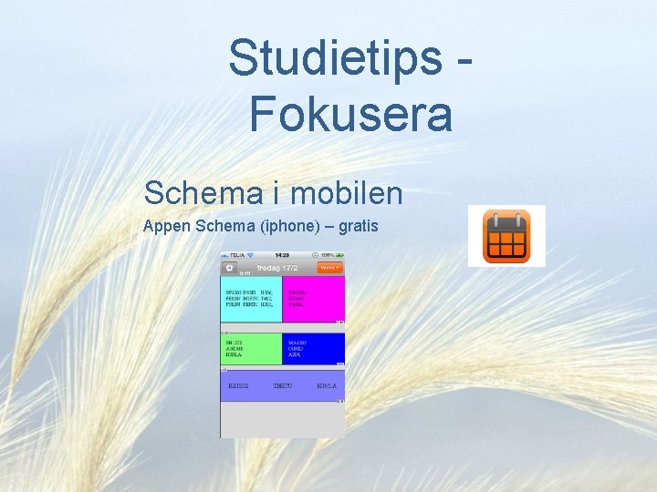 Studietips Fokusera Schema i mobilen Appen Schema (iphone) – gratis 