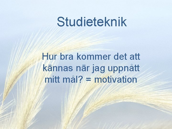 Studieteknik Hur bra kommer det att kännas när jag uppnått mitt mål? = motivation