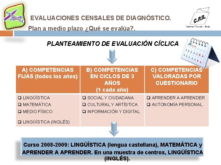 EVALUACIONES CENSALES DE DIAGNÓSTICO. Plan a medio plazo ¿Qué se evalúa? . PLANTEAMIENTO DE