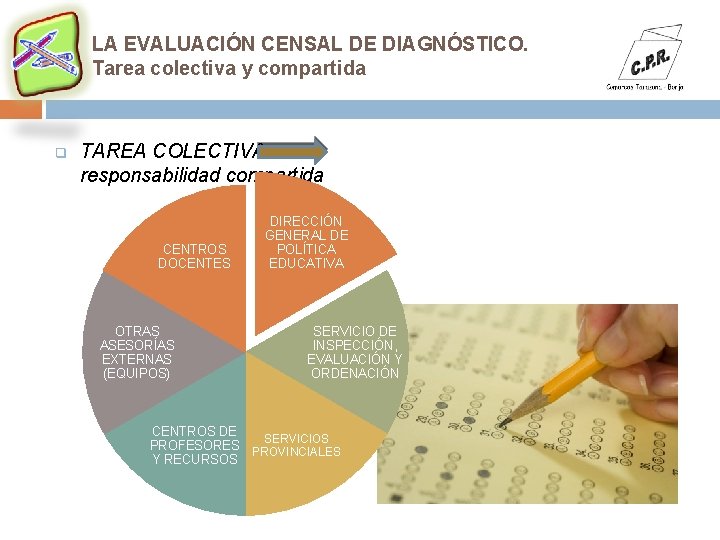 LA EVALUACIÓN CENSAL DE DIAGNÓSTICO. Tarea colectiva y compartida q TAREA COLECTIVA. responsabilidad compartida