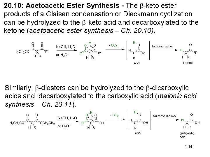 20. 10: Acetoacetic Ester Synthesis - The -keto ester products of a Claisen condensation 20. 10: Acetoacetic Ester Synthesis - The -keto ester products of a Claisen condensation