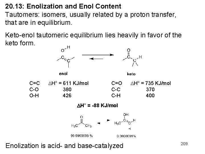 20. 13: Enolization and Enol Content Tautomers: isomers, usually related by a proton transfer, 20. 13: Enolization and Enol Content Tautomers: isomers, usually related by a proton transfer,