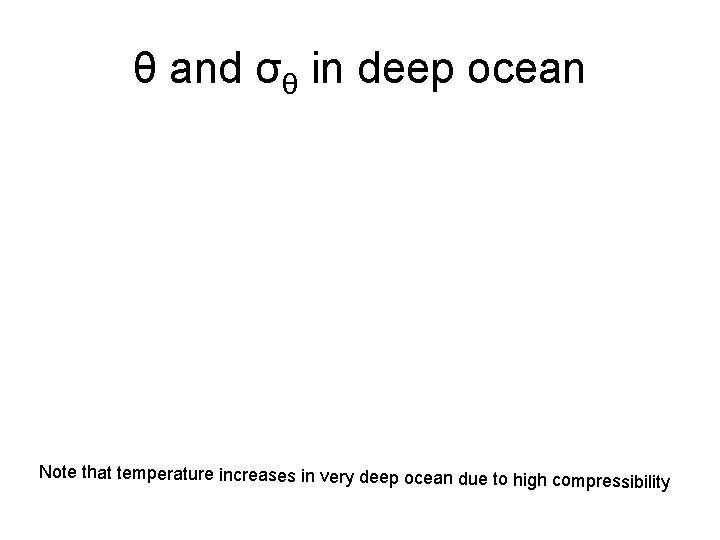 θ and σθ in deep ocean Note that temperature increases in very deep ocean