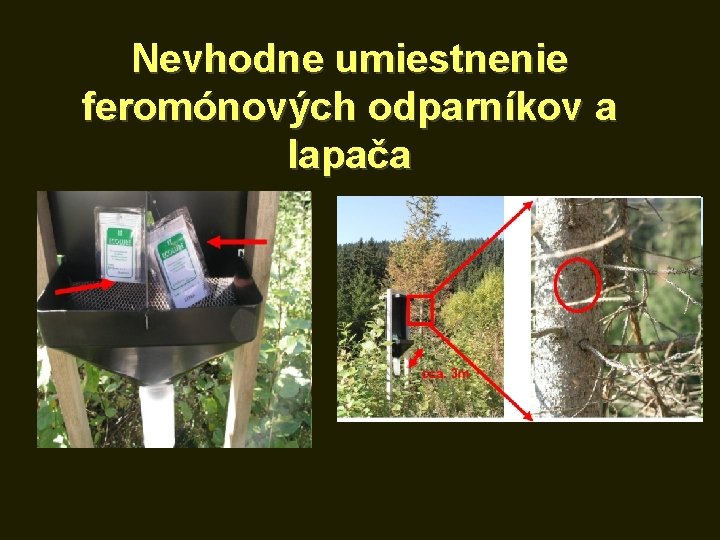 Nevhodne umiestnenie feromónových odparníkov a lapača 